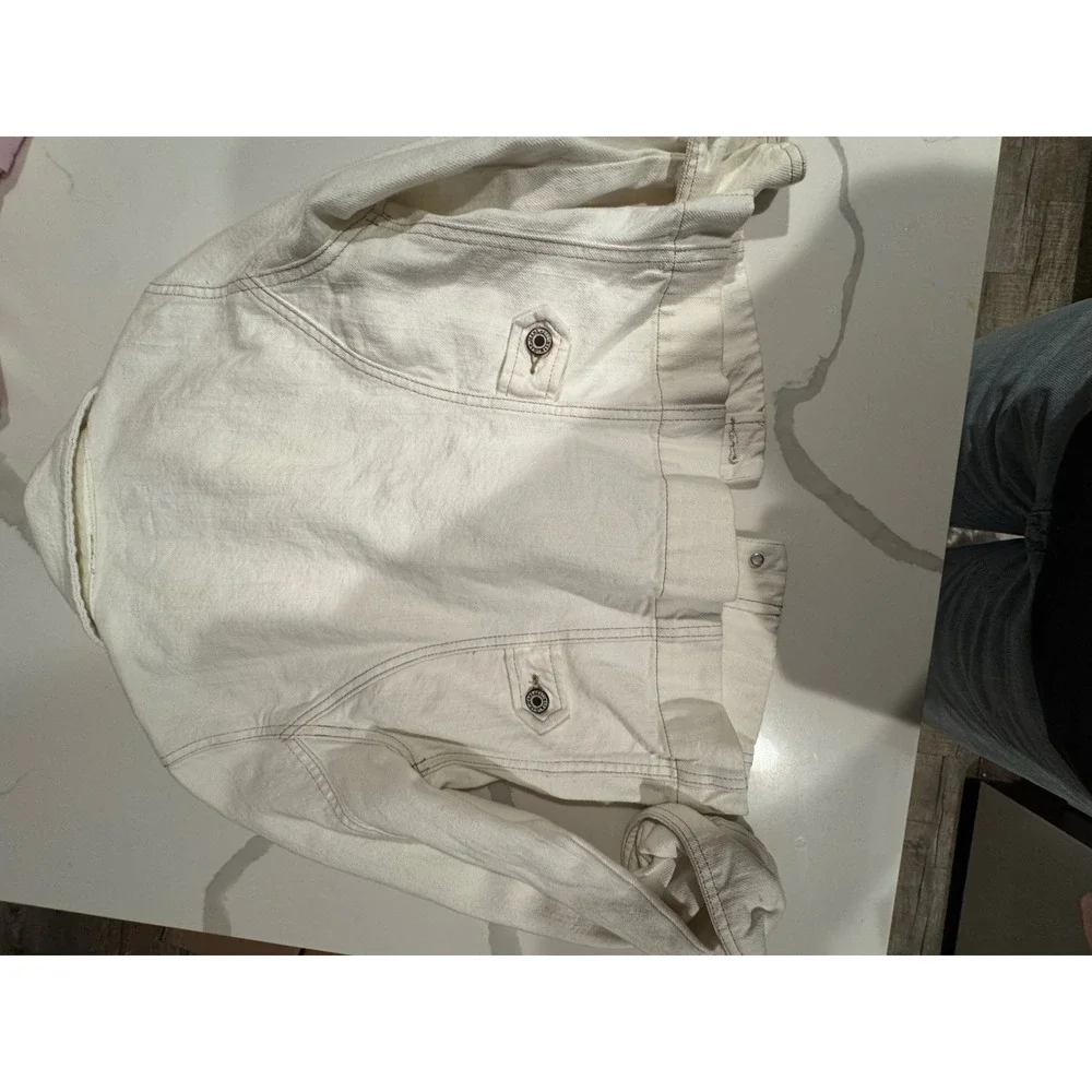 Gap Kids‎ Girls Denim Jacket Off White Cream Button Up Trucker Coat Size L